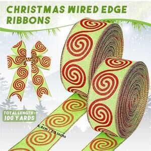 Christmas Ribbon, 50 Yards, 2.5 Inches Wide, Wire Edged, Silver with Glitter Dot